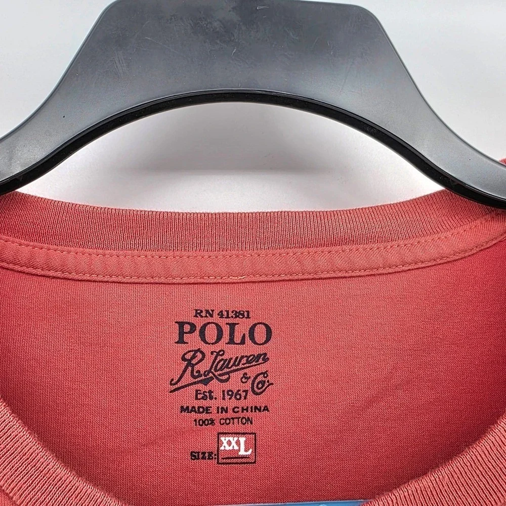 Polo Ralph Lauren Mens XXL Long Sleeve Pocket T-Shirt Orange Cotton Crewneck